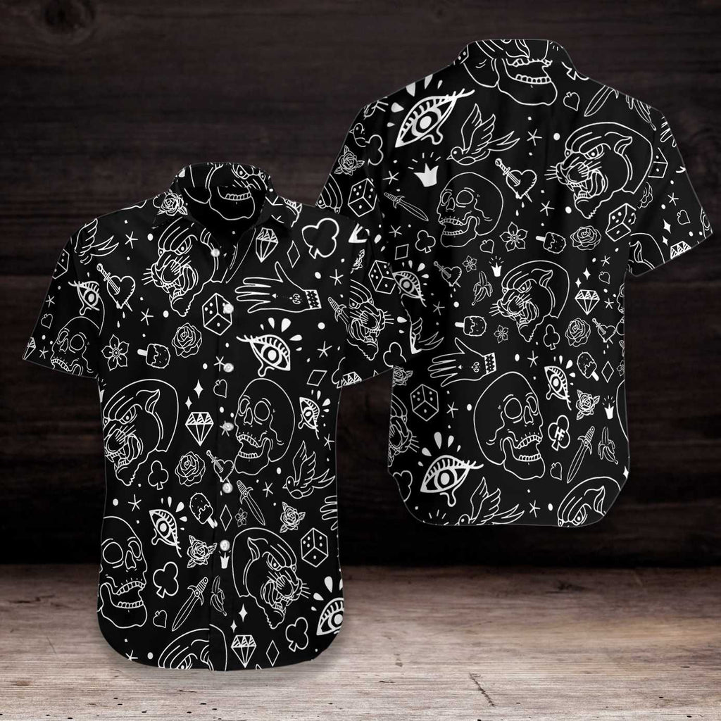 American Traditional Flash Tattoo Skull Hawaiian Shirt