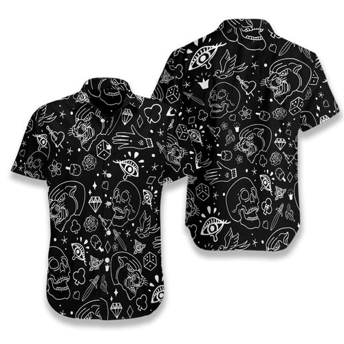 American Traditional Flash Tattoo Skull Hawaiian Shirt