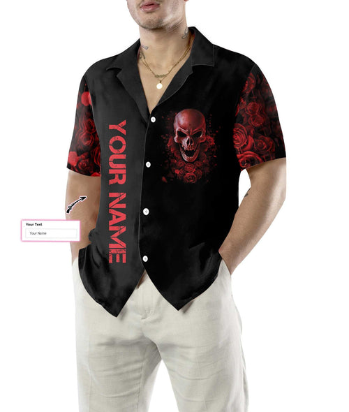 Blood Rose Skull Custom Hawaiian Shirt, Red Rose Gothic Skull Shirt For Halloween