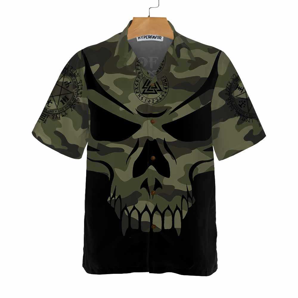 Camouflage Skull Viking Hawaiian Shirt, Son Of Odin Viking Shirt