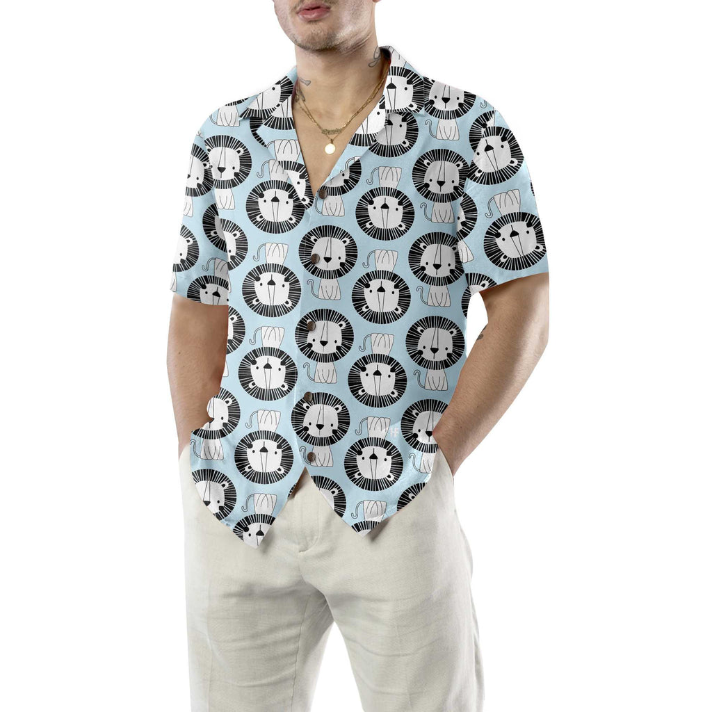 Cute Lion On Blue Hawaiian Shirt, Button Up Lion Shirt For Men & Women, Lion Hawaiian Shirt Lion Gift Idea