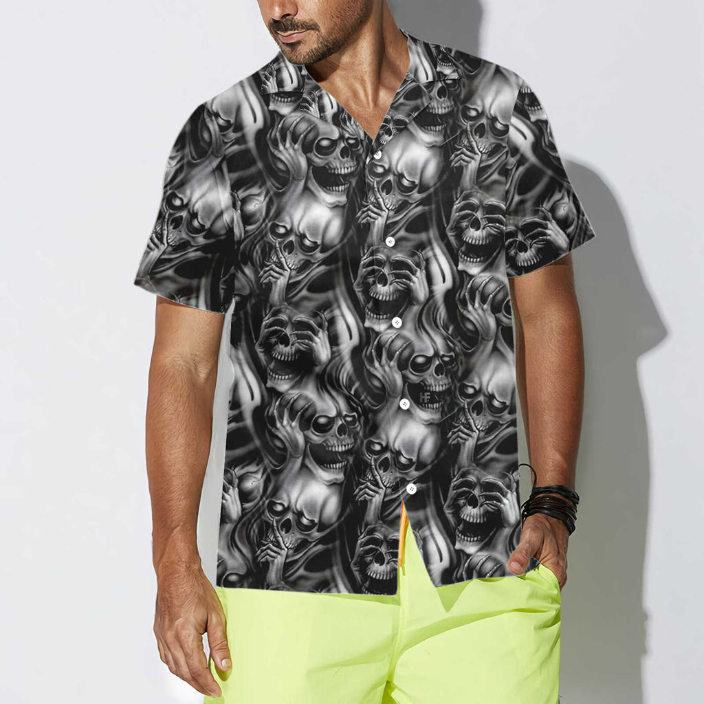 Evil Skull Tattoo Hawaiian Shirt, Horror Skull Shirt Black For Men And Women