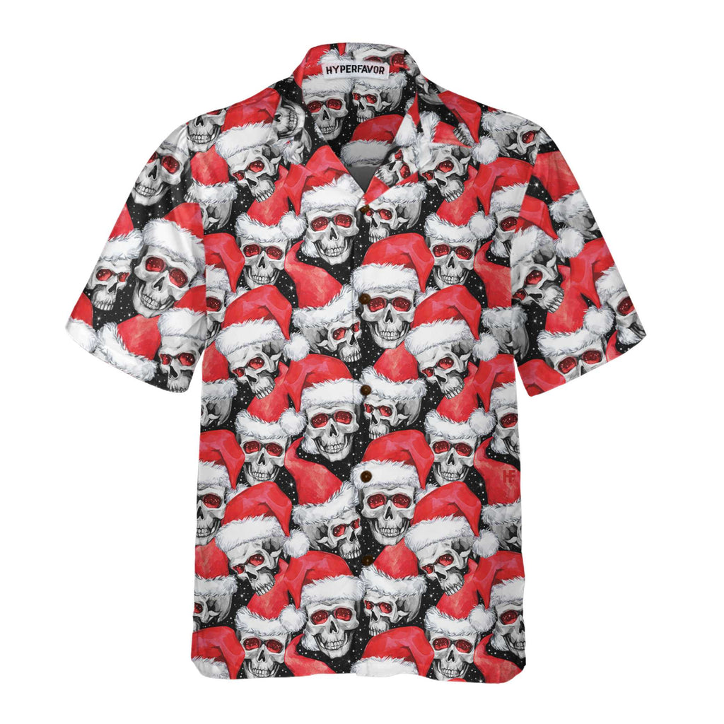 Fashionable Christmas Skulls Hawaiian Shirt, Cool Christmas Hawaiian Shirt