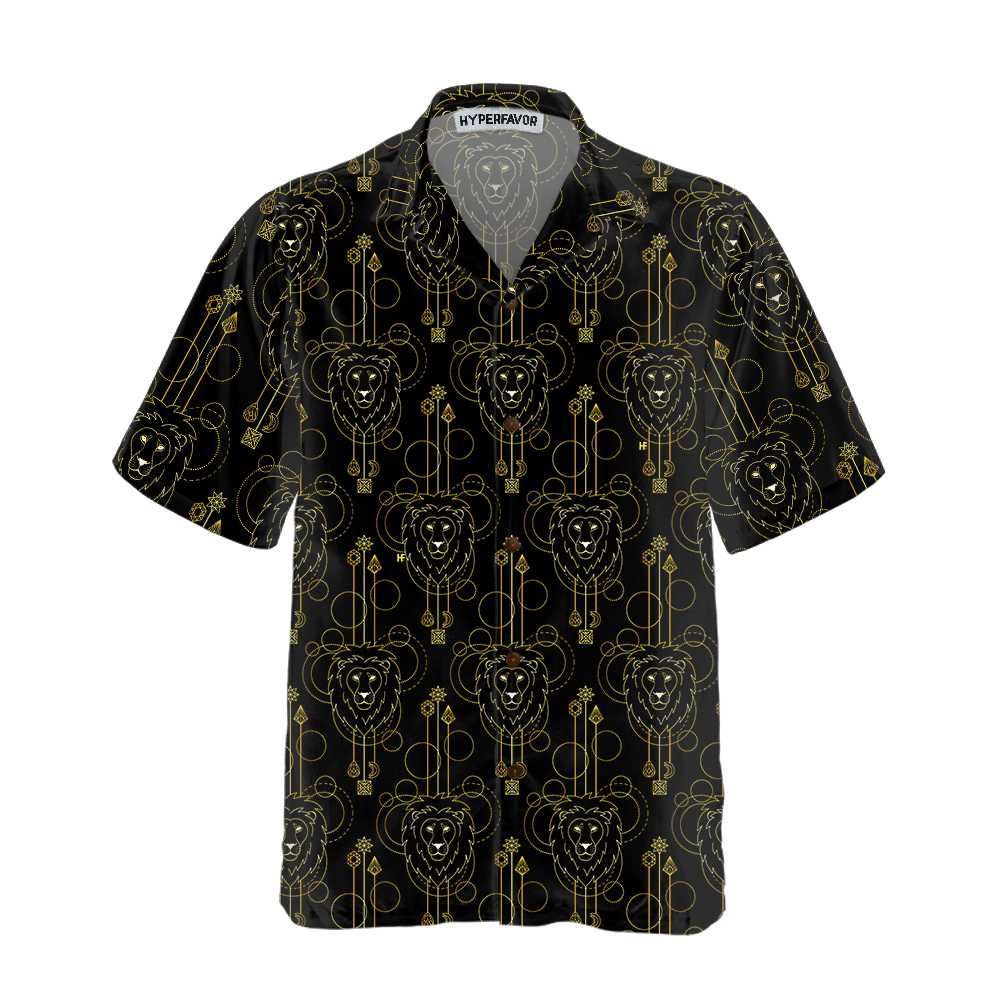 Geometric Lion Seamless Pattern Lion Hawaiian Shirt, Button Up Lion Shirt For Men & Women, Cool Lion Gift