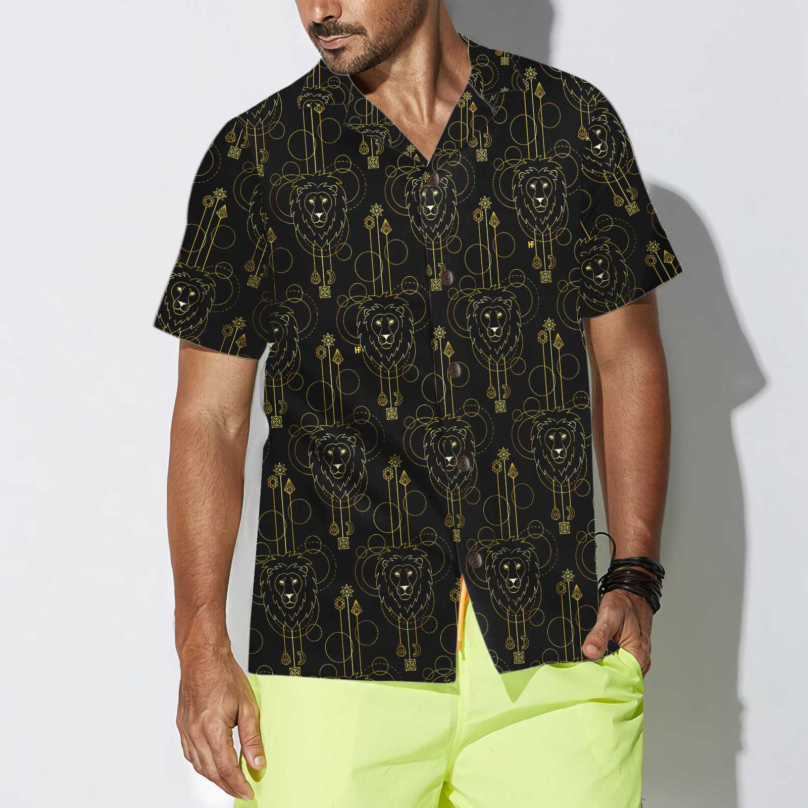 Geometric Lion Seamless Pattern Lion Hawaiian Shirt, Button Up Lion Shirt For Men & Women, Cool Lion Gift