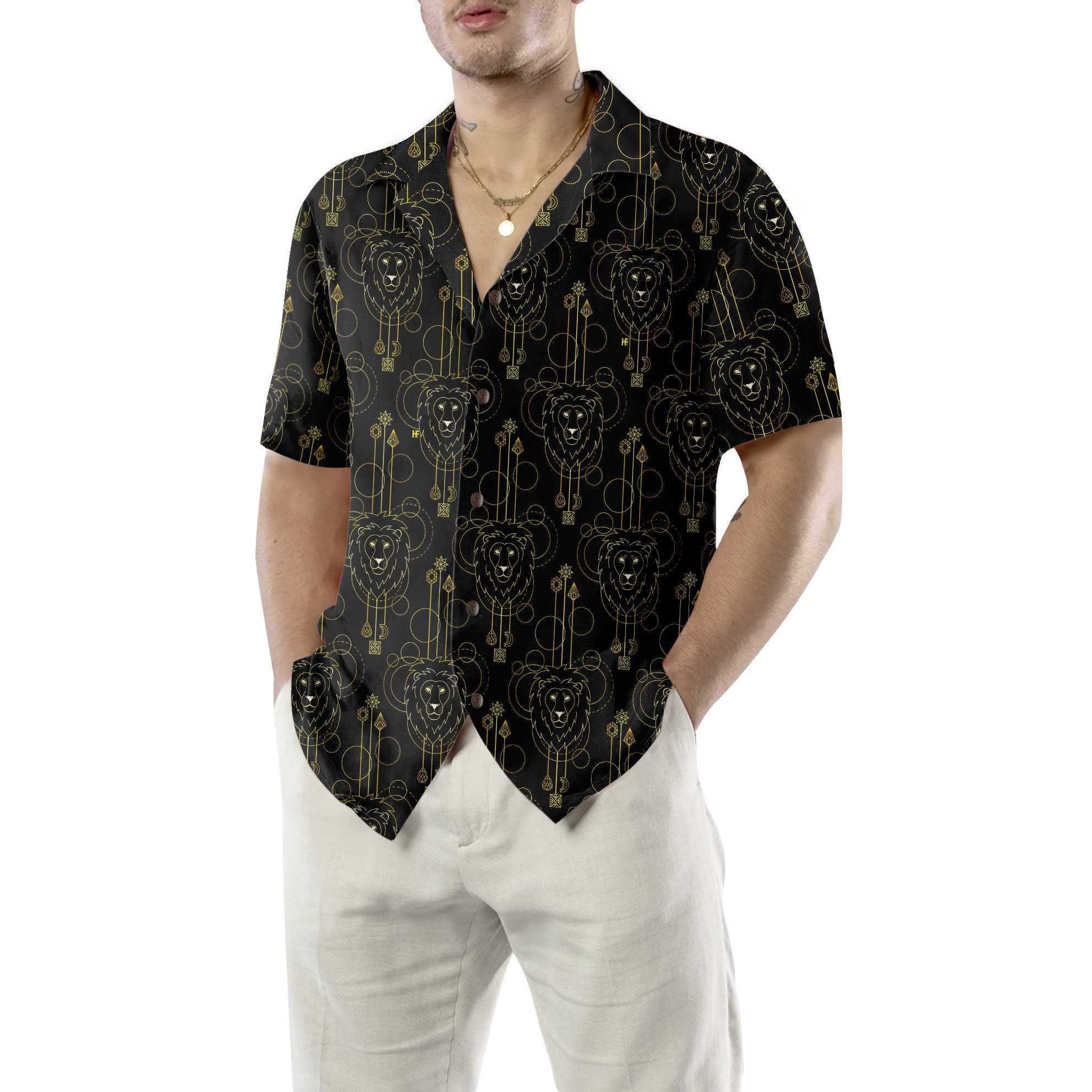 Geometric Lion Seamless Pattern Lion Hawaiian Shirt, Button Up Lion Shirt For Men & Women, Cool Lion Gift