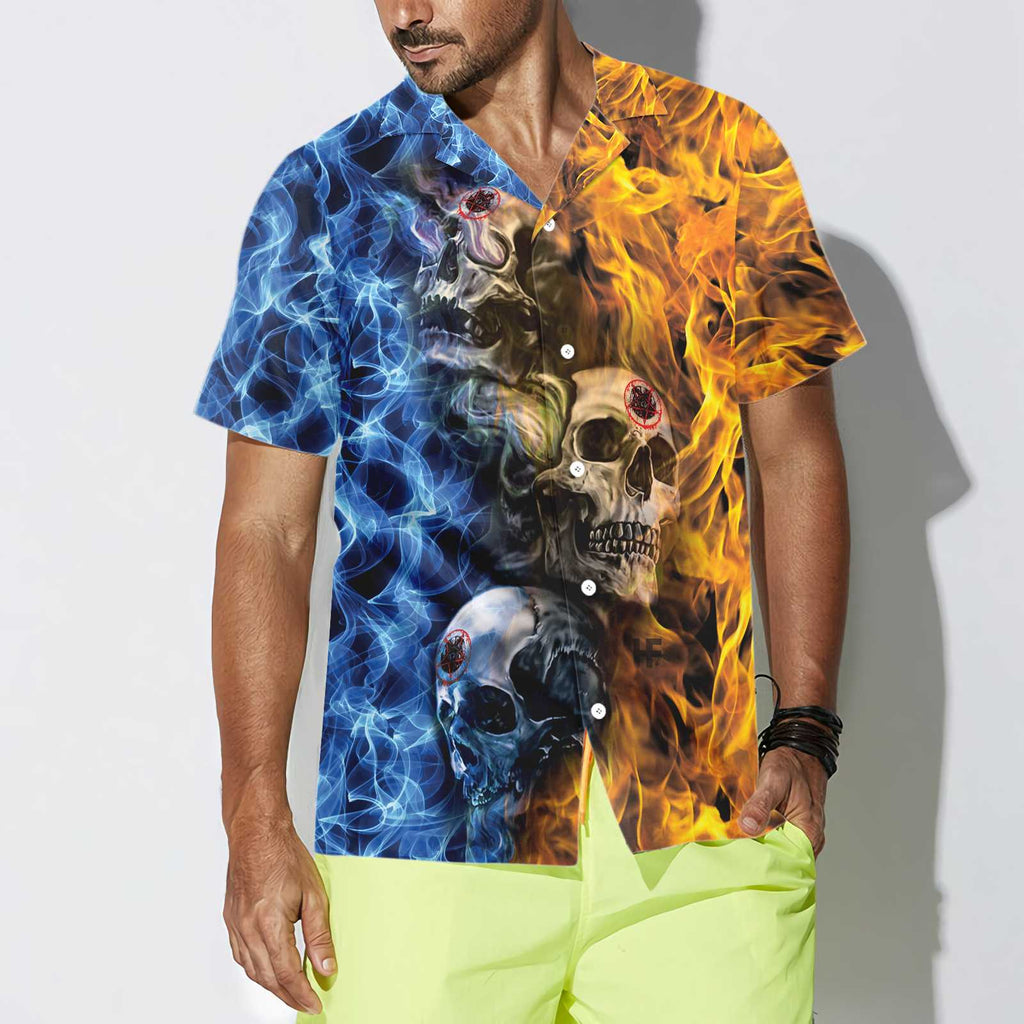 Gothic Skull Fire And Water Hawaiian Shirt, Unique Skull Goth Shirt For Men And Women