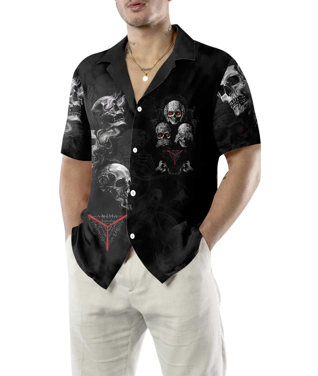 IDGAF Skull Hawaiian Shirt, Halloween Black Gothic Skull Shirt For Men And Women