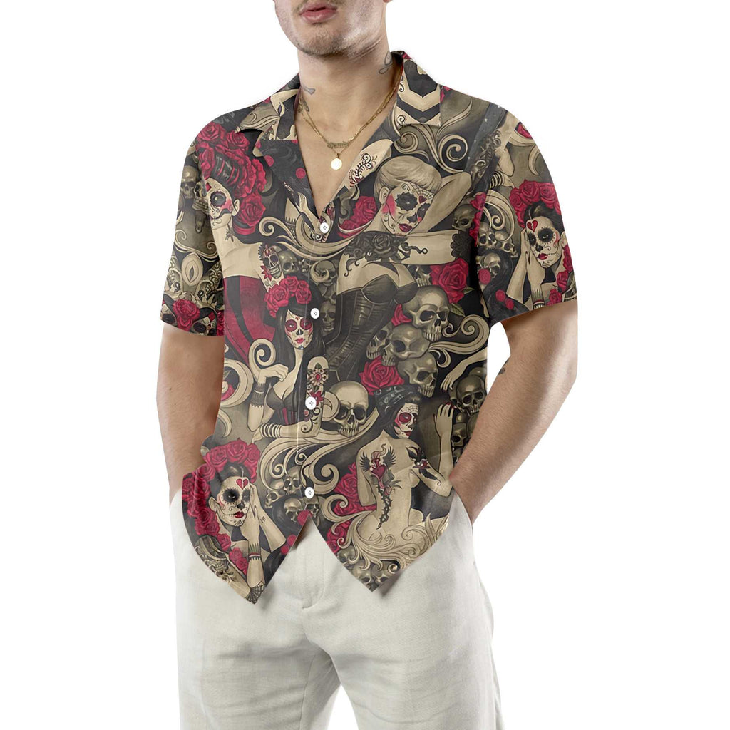 Las Elegantes Day Of The Dead Hawaiian Shirt, Mexican Day Makeup Girls Shirt, Best Day Of The Dead Gift