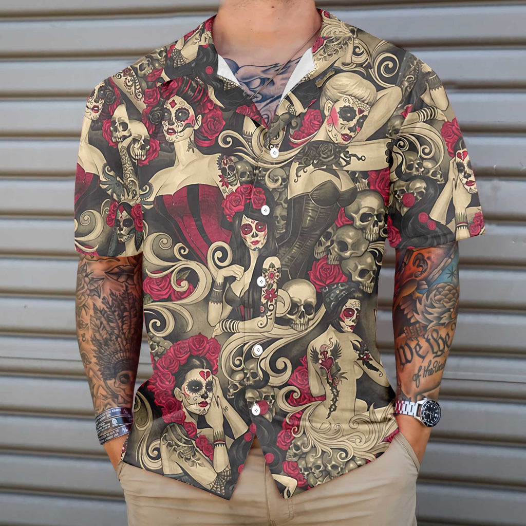Las Elegantes Day Of The Dead Hawaiian Shirt, Mexican Day Makeup Girls Shirt, Best Day Of The Dead Gift