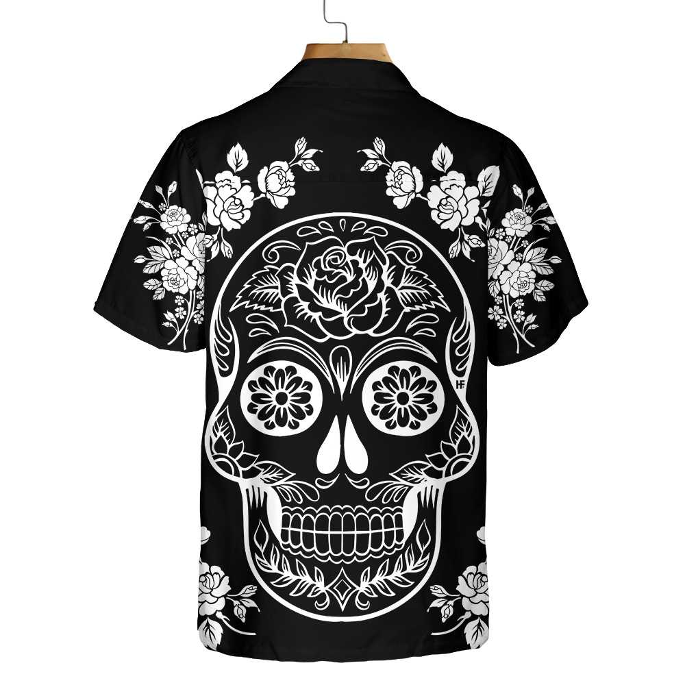 Mexican Sugar Skull Tattoo Hawaiian Shirt, Black And White Day Of The Dead Skull, Unique Day Of The Dead Gift