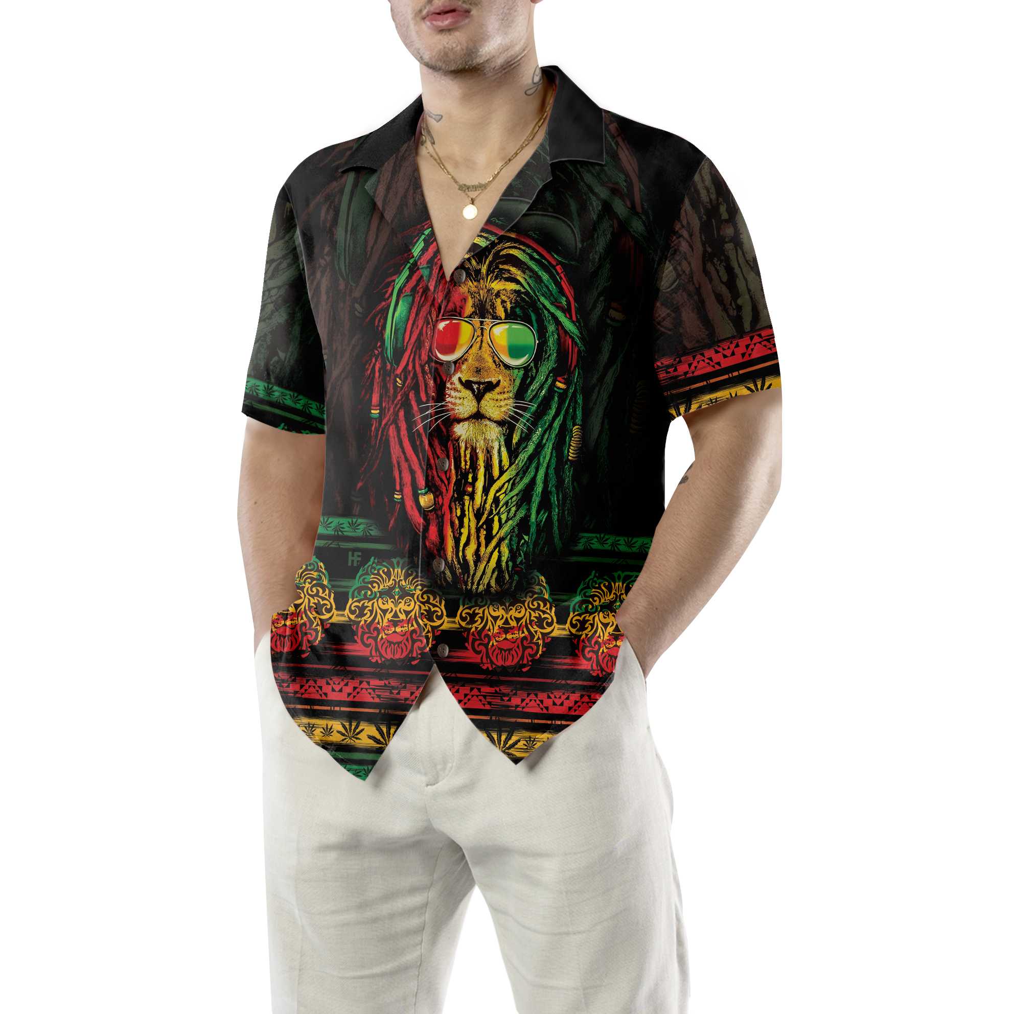 Rasta Lion With Cannabis Marijuana Lion Hawaiian Shirt, Button Up Lion Shirt For Men & Women, Cool Gift For Lion Lover