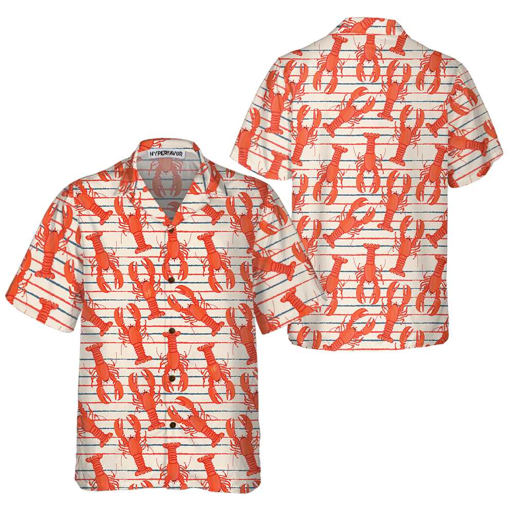 Retro Lobster Hawaiian Shirt, Funny Lobster Shirt For Adults, Lobster Print Shirt