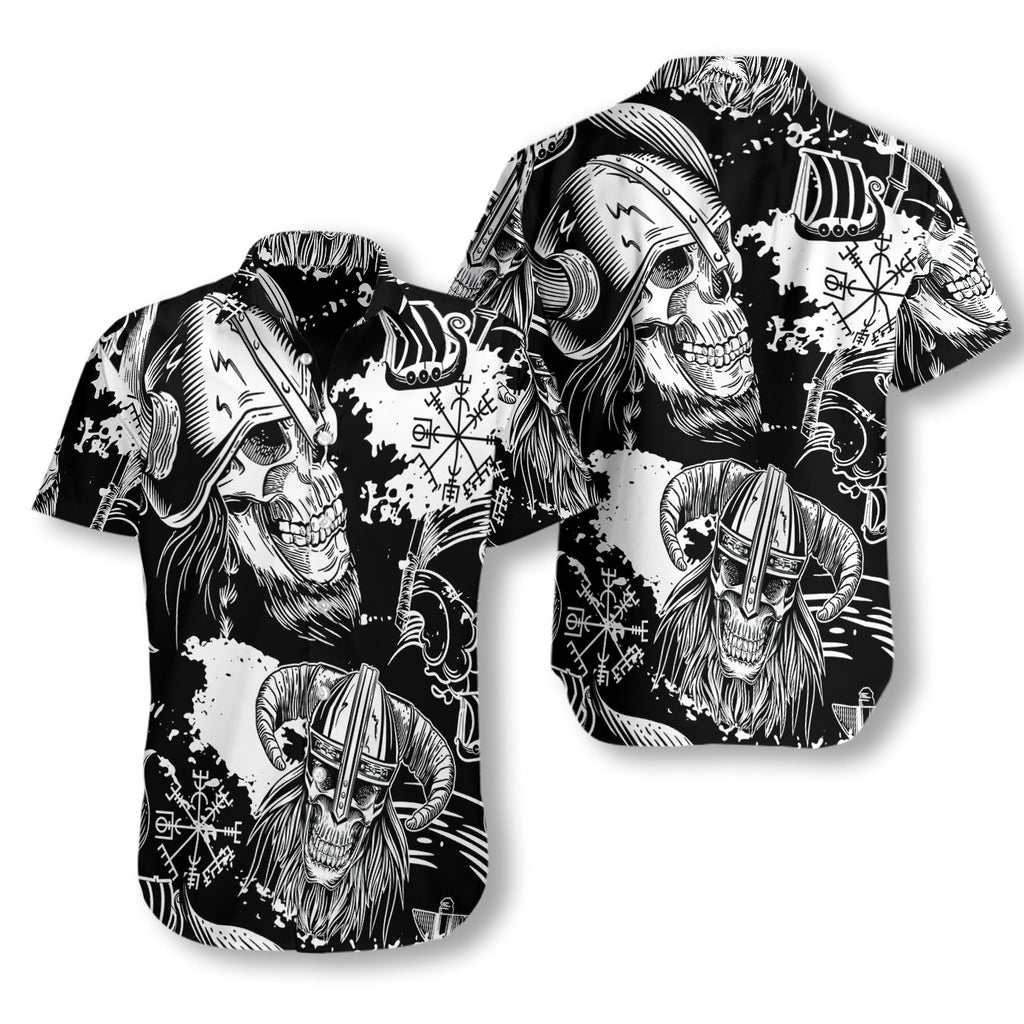 Seamless Pattern Skull In Viking Helmets Hawaiian Shirt