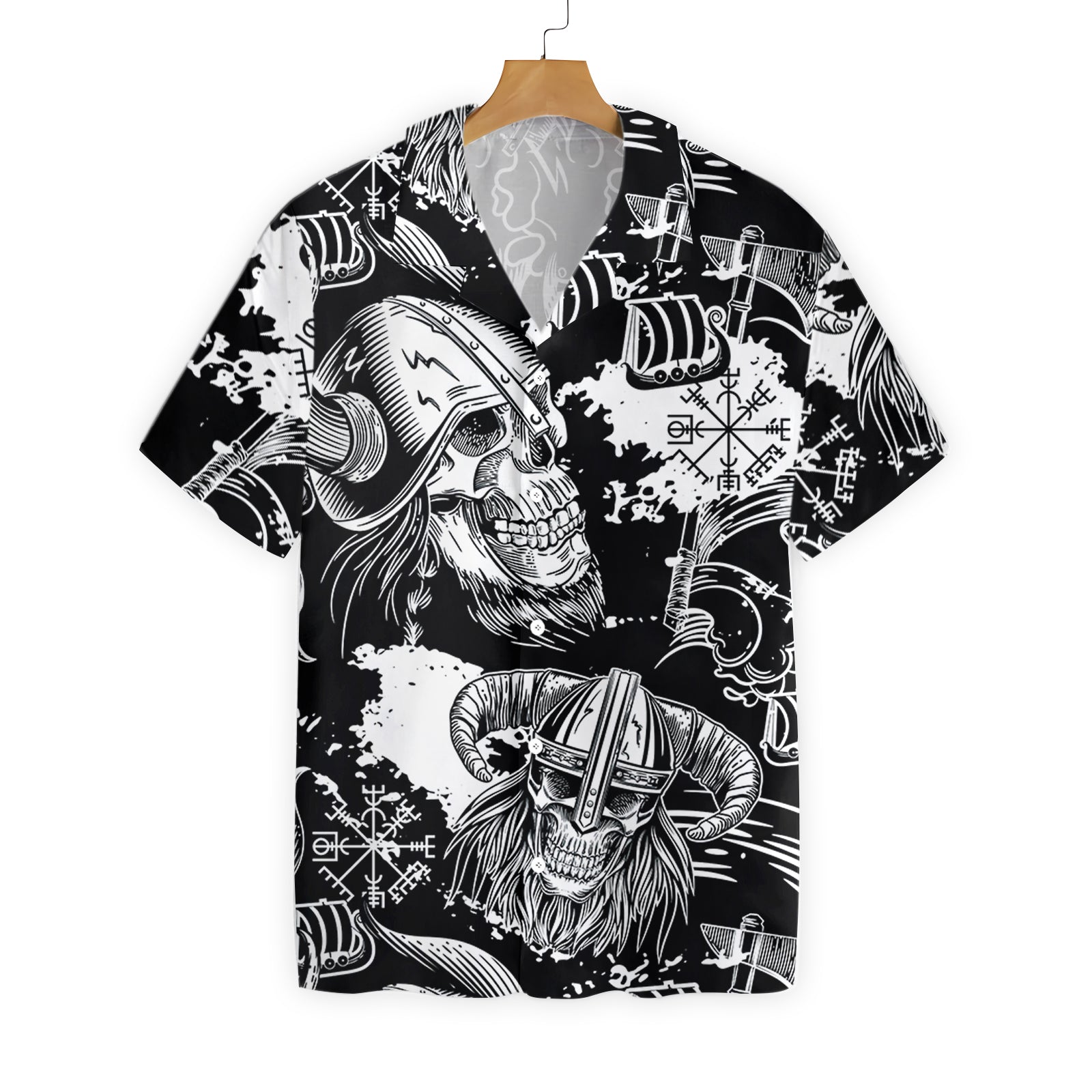 Seamless Pattern Skull In Viking Helmets Hawaiian Shirt