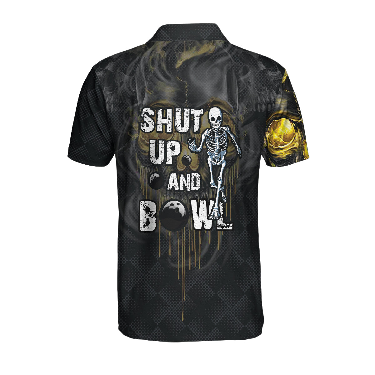 Shut Up And Bowl Golden Skull Custom Polo Shirt, Black Skull Bowling Shirt With Sayings, Personalized Bowling Gift