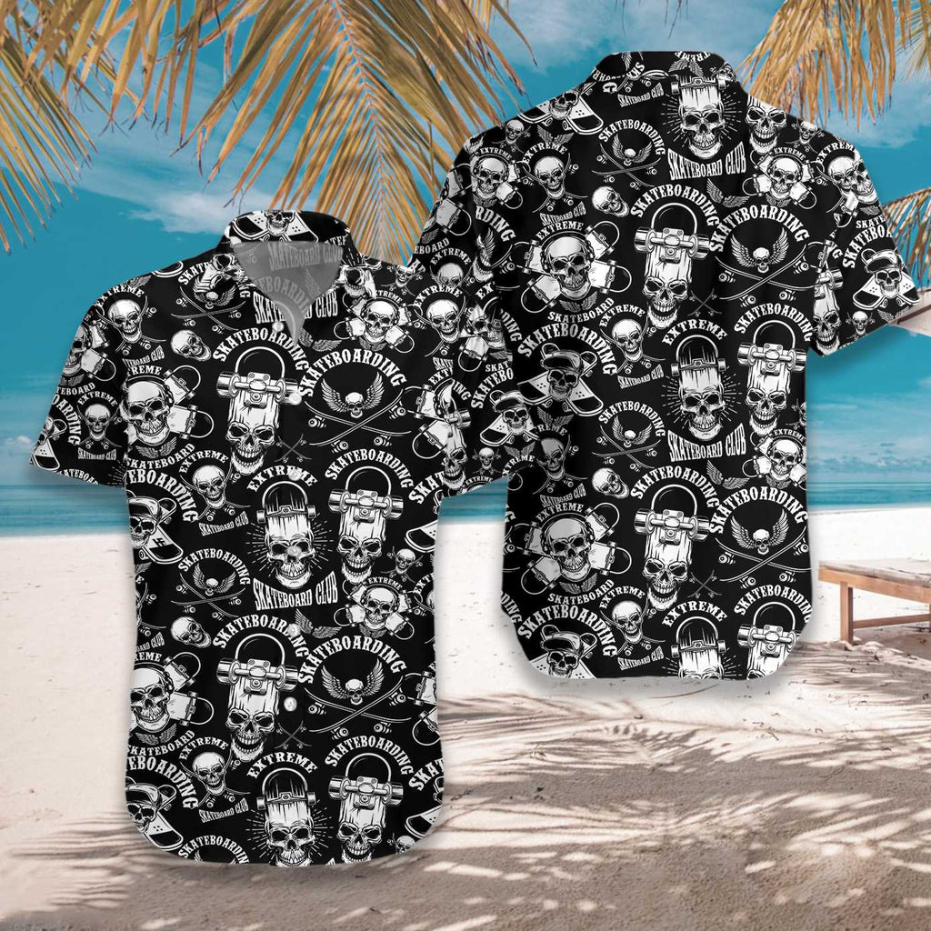 Skateboard Emblems In Monochrome Style Hawaiian Shirt