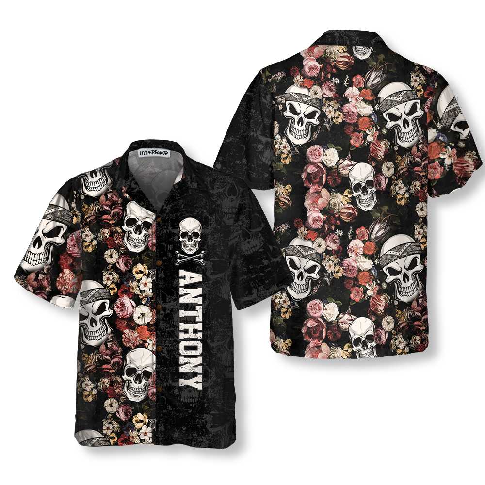 Skull Heads Vintage Floral Pattern Custom Hawaiian Shirt, Tropical Flowers Skull Shirt