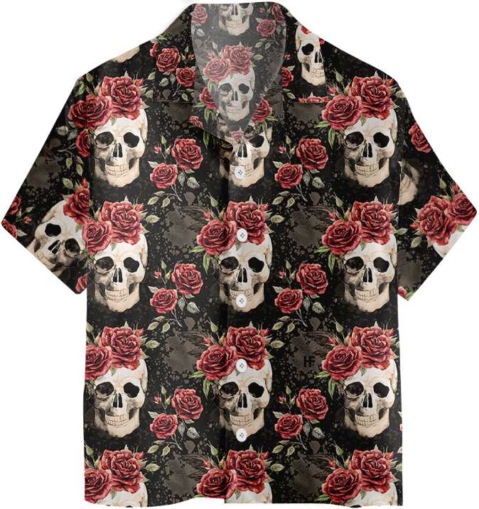 Skull Rose Vintage Hawaiian Shirt, Red Roses Gothic Skull Shirt
