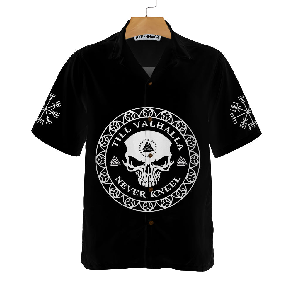Skull Viking Valhalla Hawaiian Shirt, Black Goth Skull Shirt For Men And Women