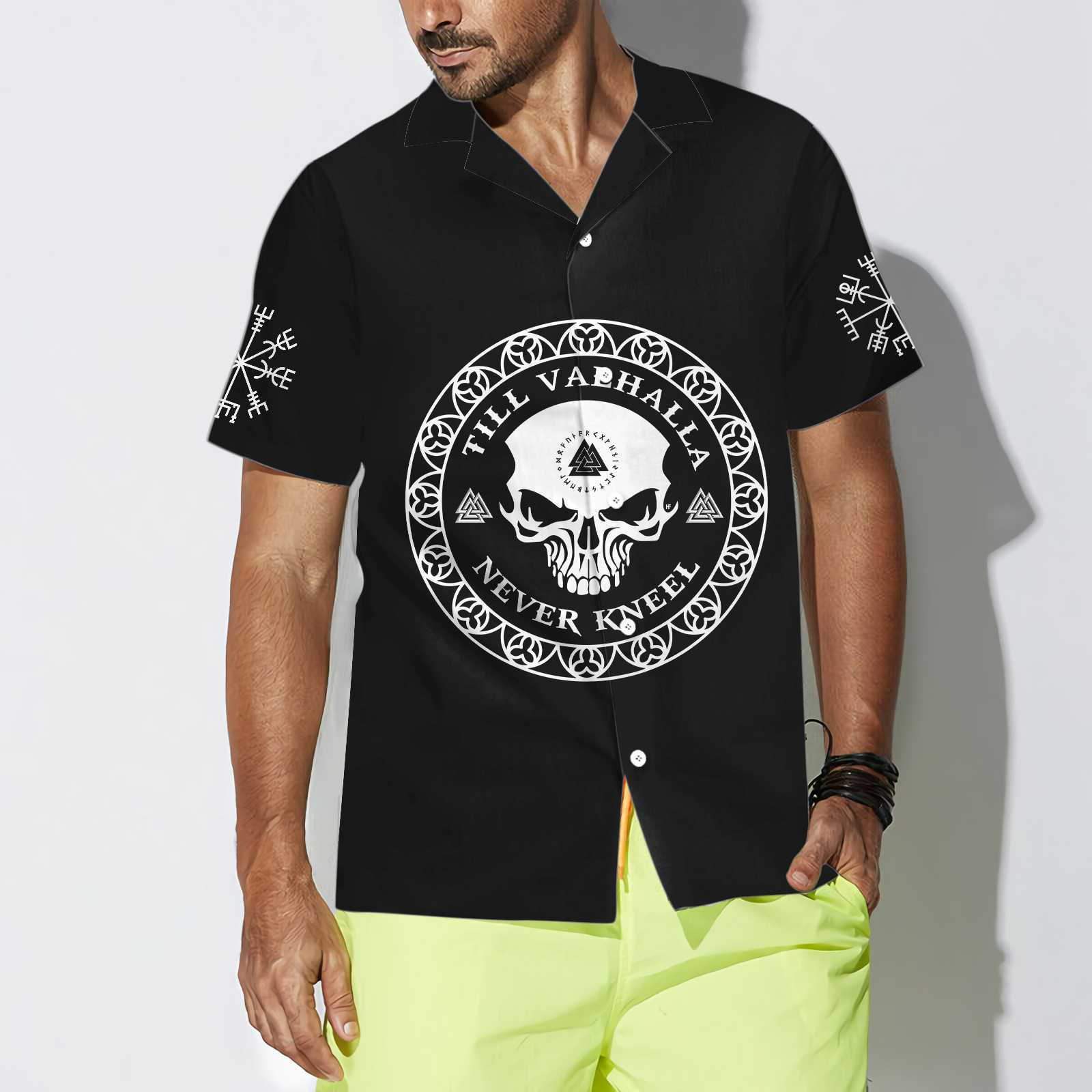Skull Viking Valhalla Hawaiian Shirt, Black Goth Skull Shirt For Men And Women