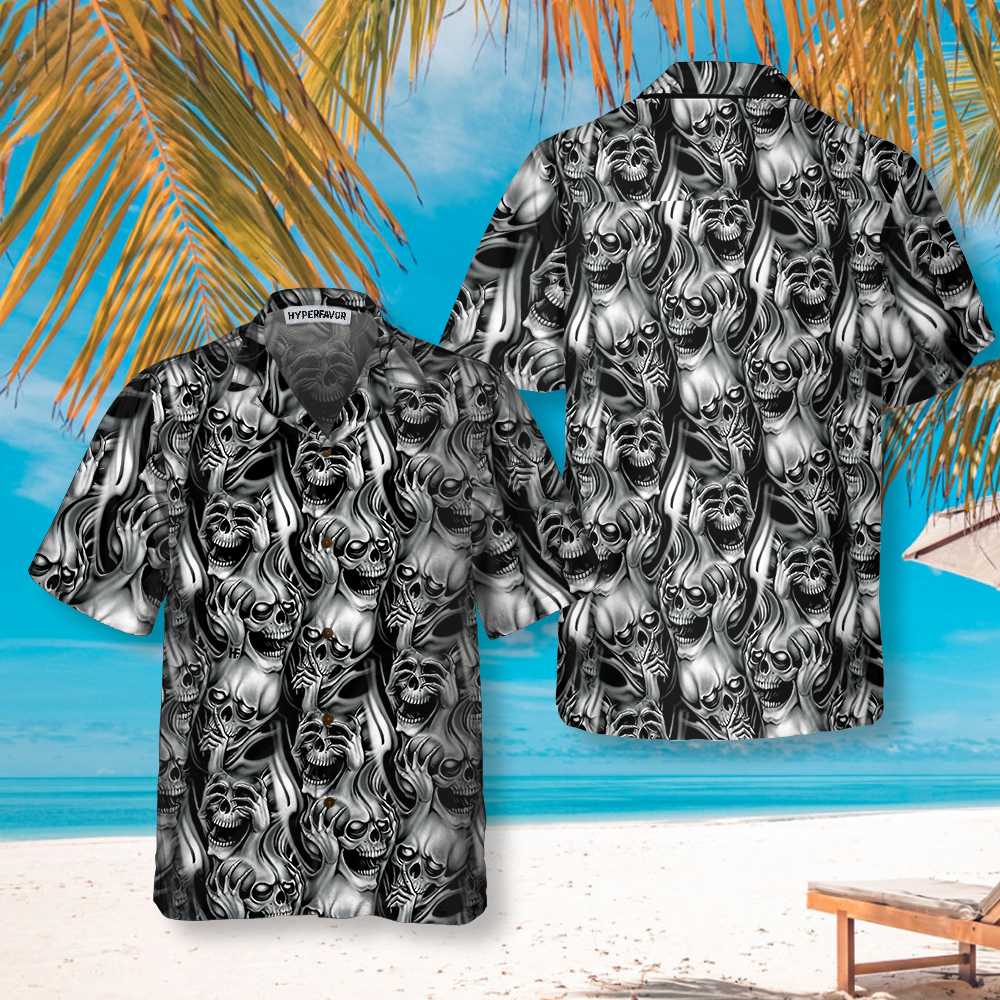 Unique Skull Day Of The Dead Hawaiian Shirt, Black And White Mexican Skull Shirt, Best Day Of The Dead Gift