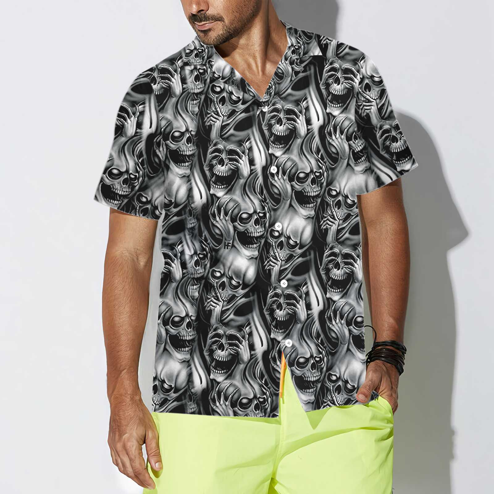 Unique Skull Day Of The Dead Hawaiian Shirt, Black And White Mexican Skull Shirt, Best Day Of The Dead Gift