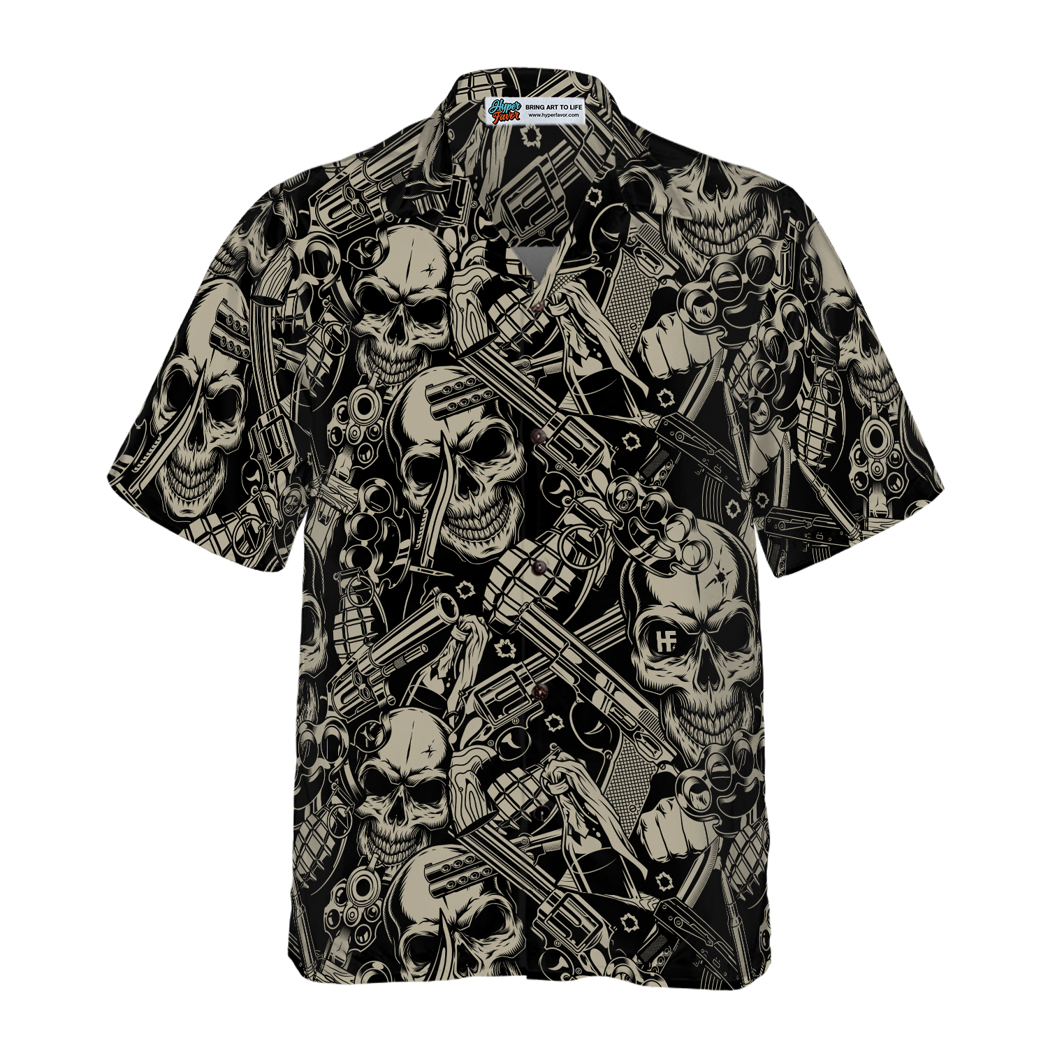 Guns And Skulls Pattern Hawaiian Shirt