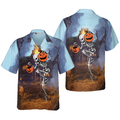 Skeleton Knows How To Dance Halloween Hawaiian Shirt, Spooky Pumpkin Shirt