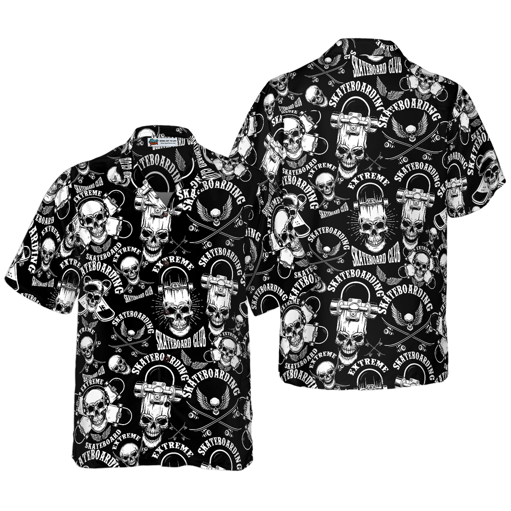Skateboard Emblems In Monochrome Style Hawaiian Shirt