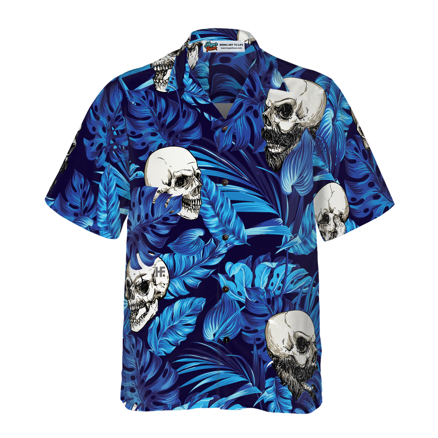Blue Tropical Floral Summer And Skull Hawaiian Shirt