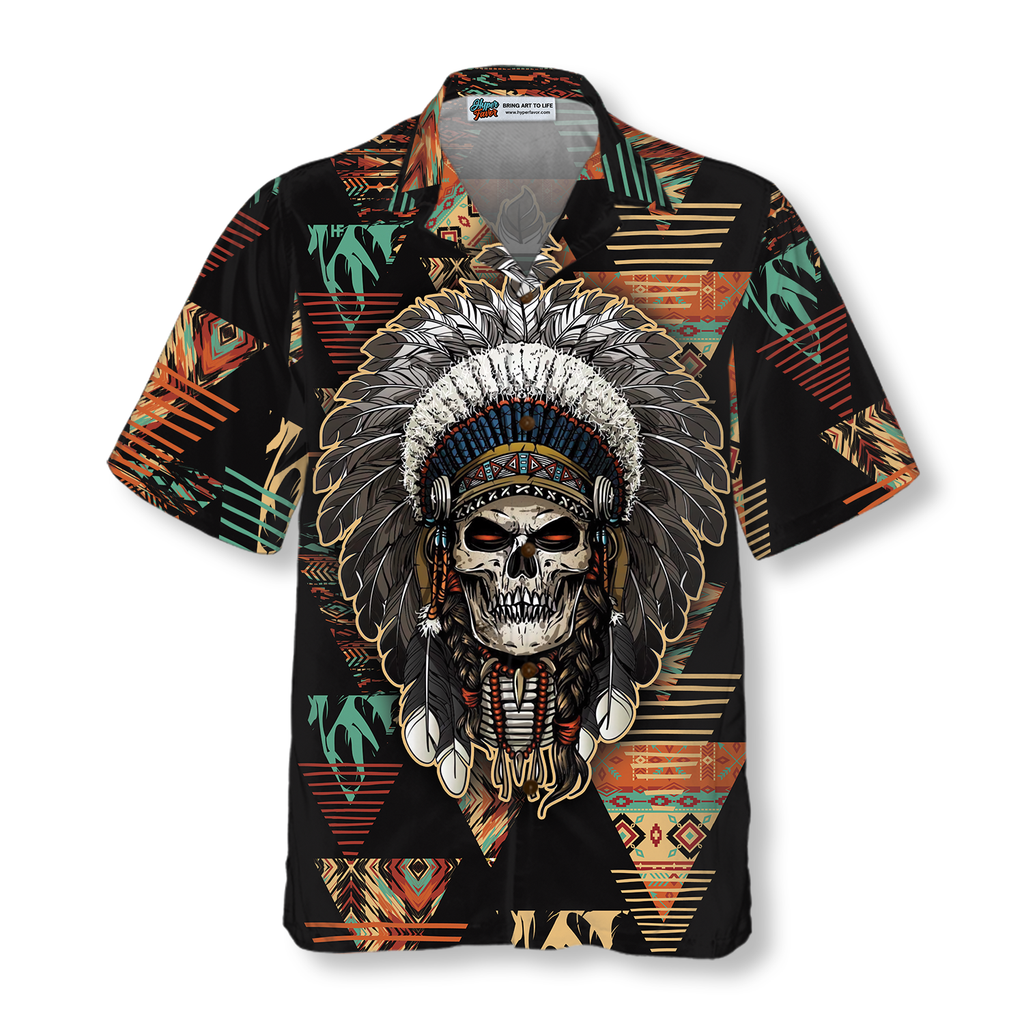 Indian Skull With Tribal Ethnic Pattern Hawaiian Shirt