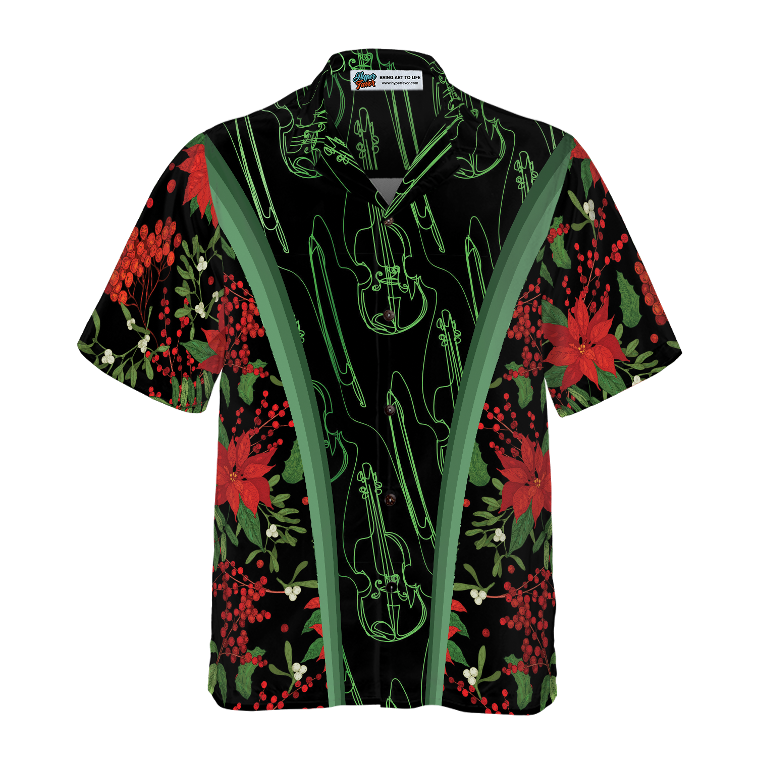 Hyperfavor Christmas Hawaiian Shirts, Chritmas Violin Music Pattern Shirt Short Sleeve, Christmas Shirt Idea Gift For Men And Women