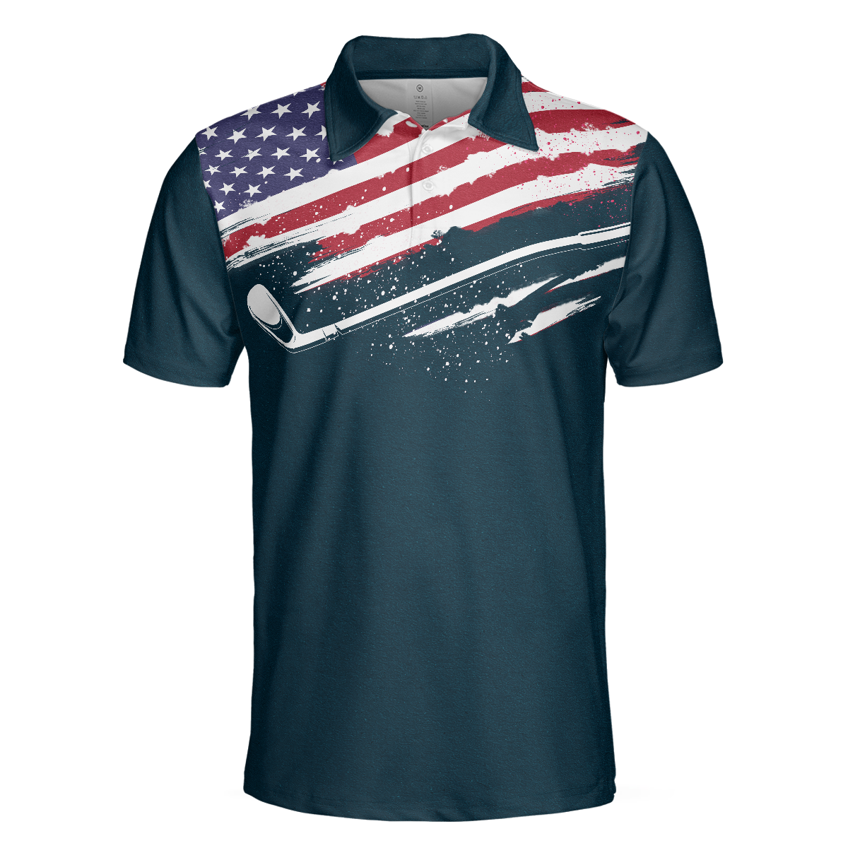 Eat Sleep Golf Repeat American Flag Short Sleeve Polo Shirt, Dark Navy Golf Shirt For Men