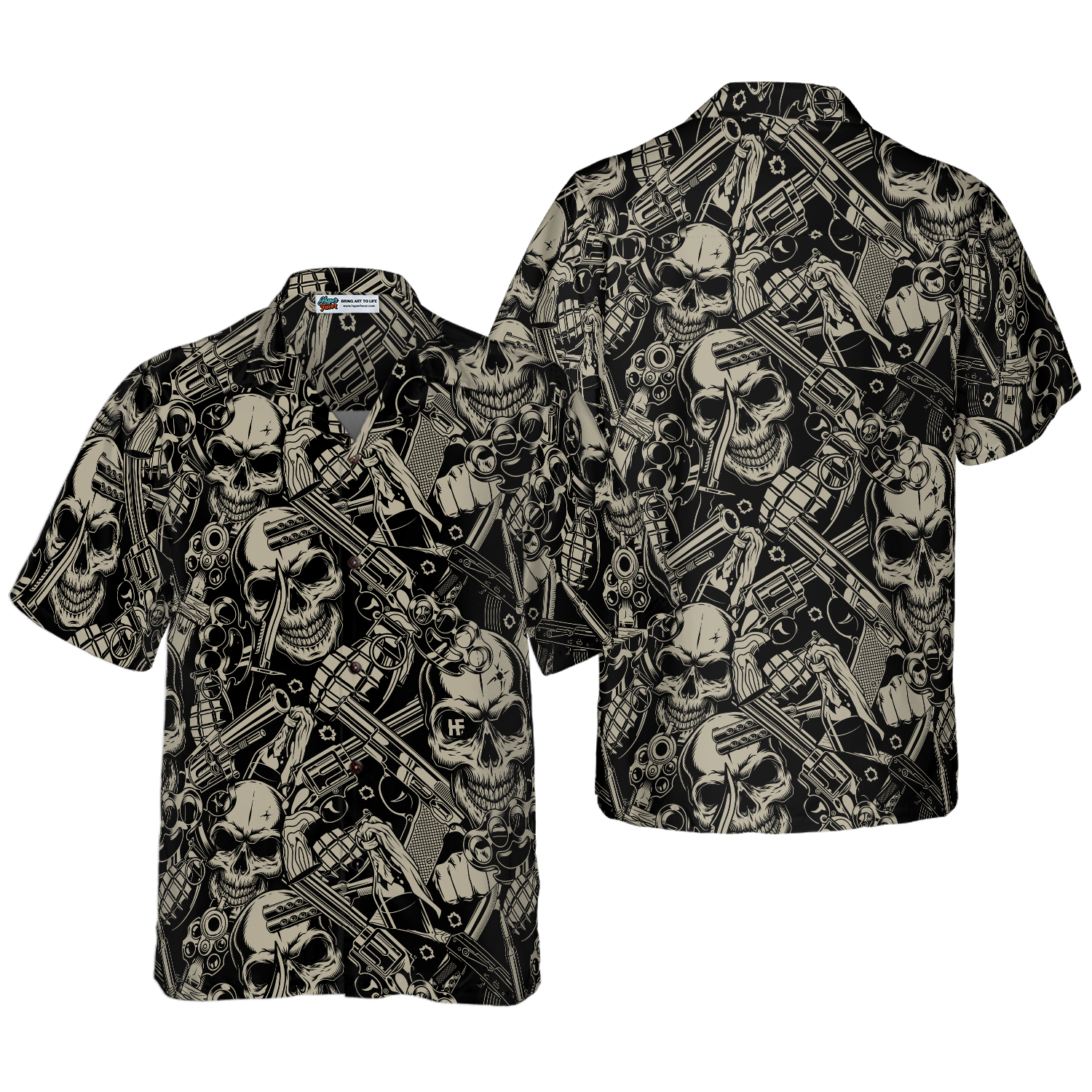 Guns And Skulls Pattern Hawaiian Shirt