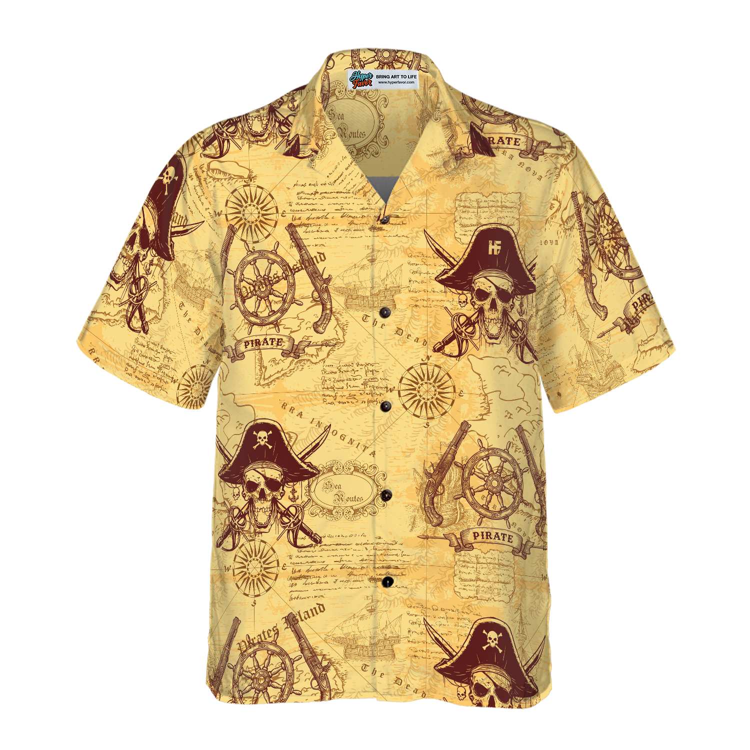Skull Pirates Of The Ancient Sea Map Hawaiian Shirt