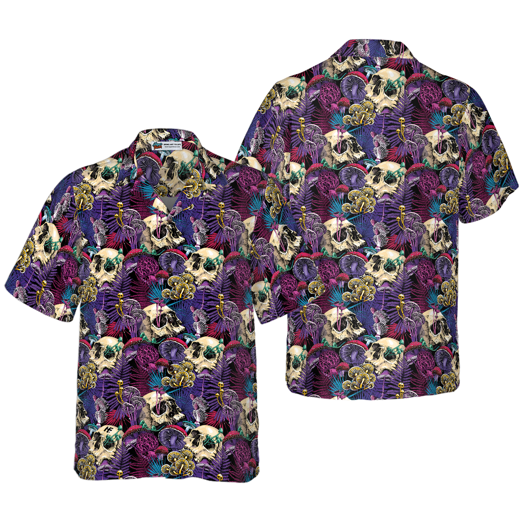 Bright Magic Psychedelic Mushrooms And Skulls Hawaiian Shirt