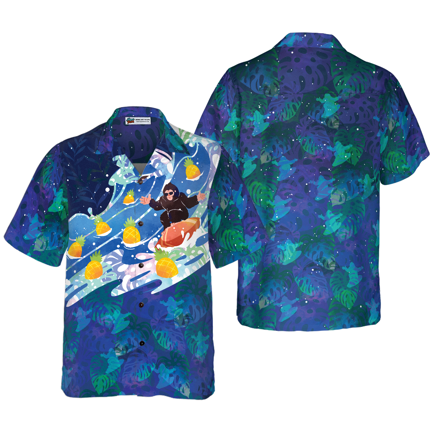 Bigfoot Surfing Tropical Hawaiian Shirts for Men