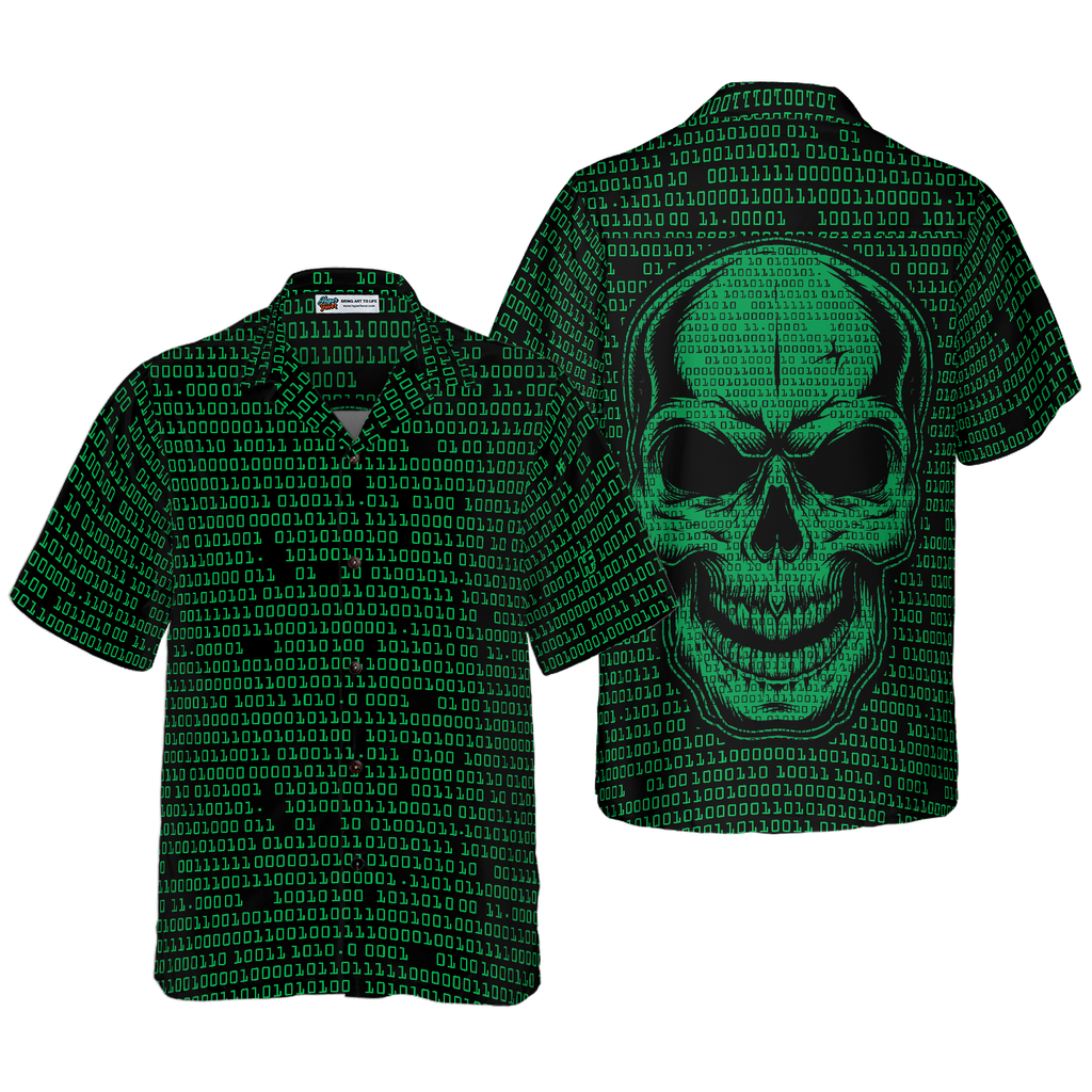 Binary Code Skull Hawaiian Shirt