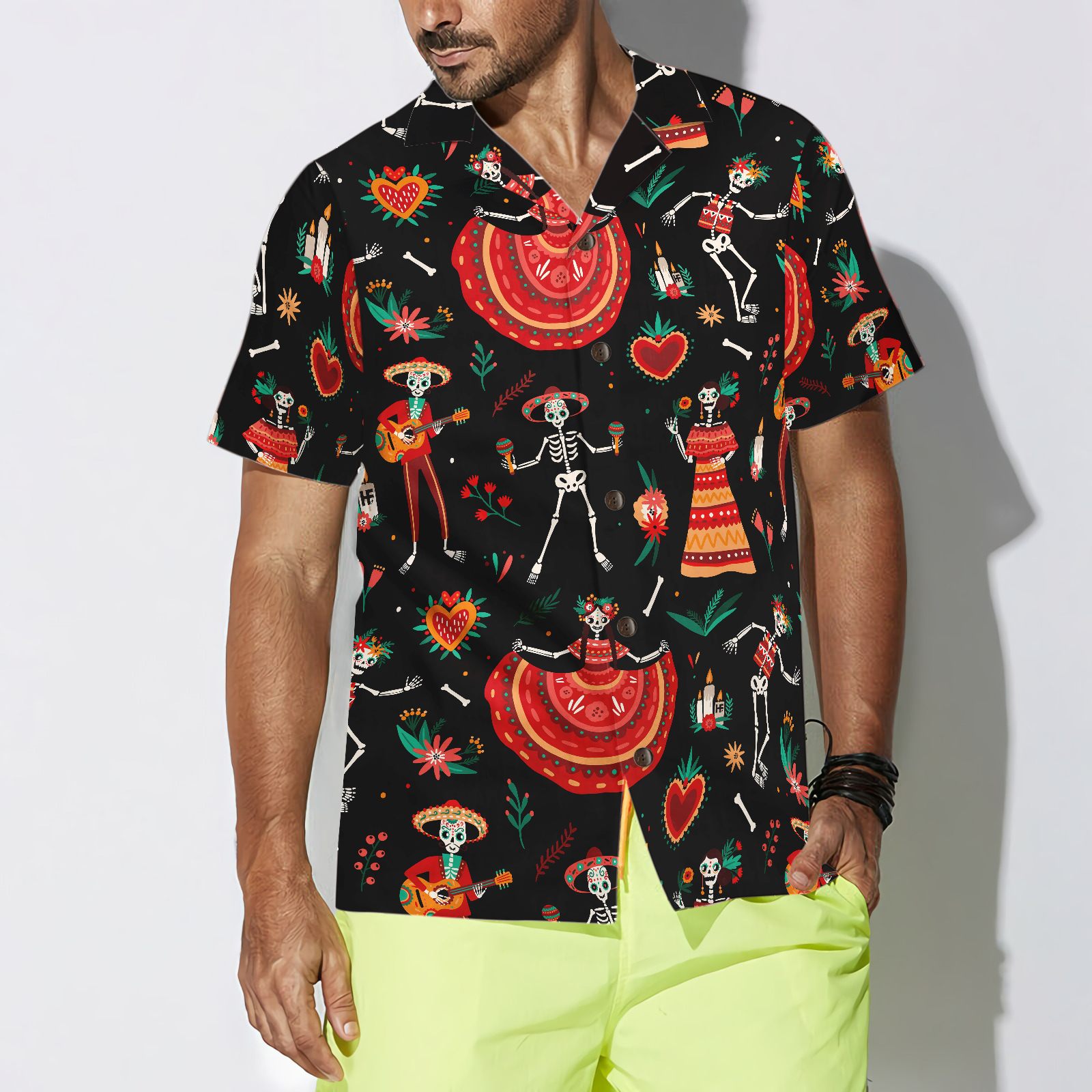 Skull Day Of The Dead Flower Hawaiian Shirt