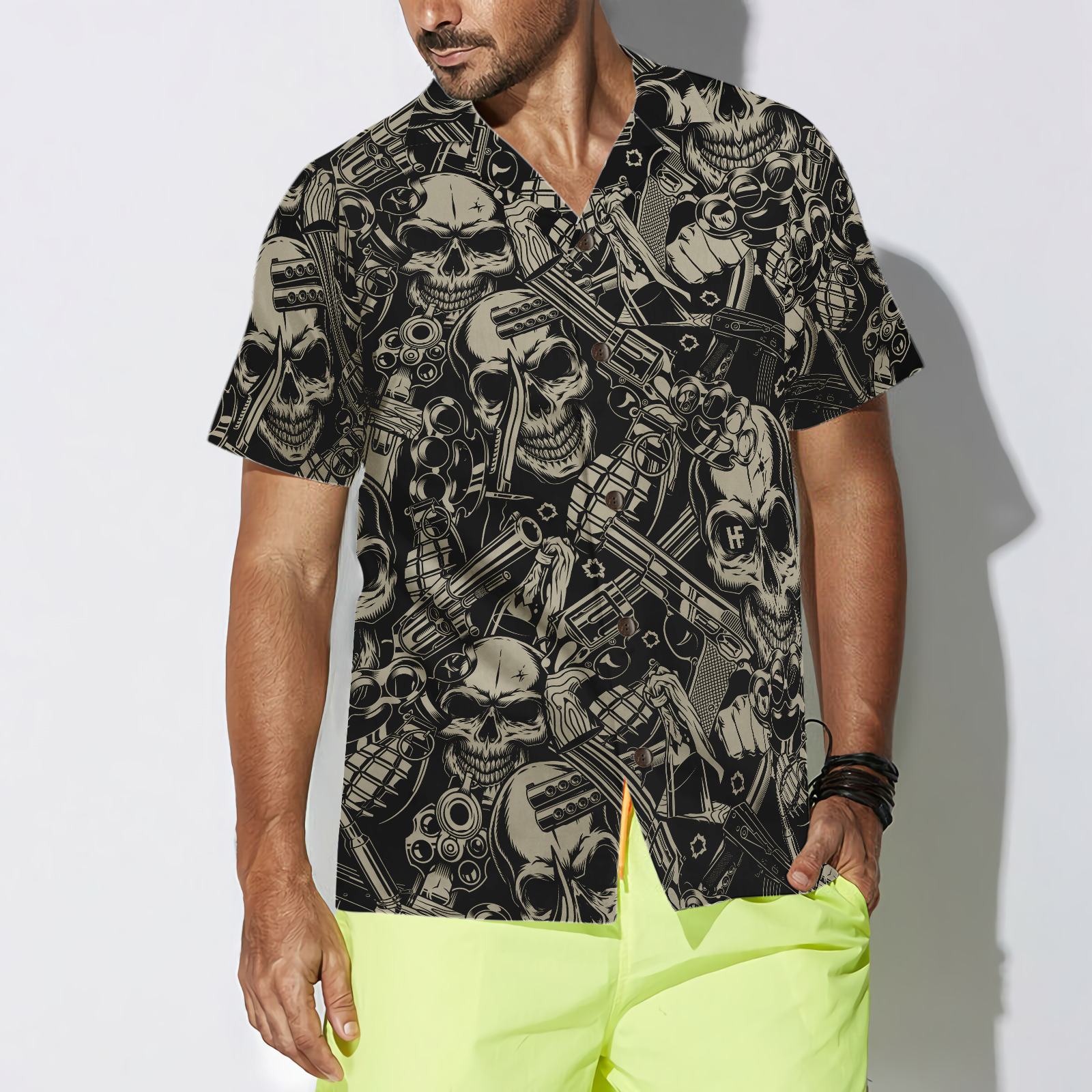 Guns And Skulls Pattern Hawaiian Shirt