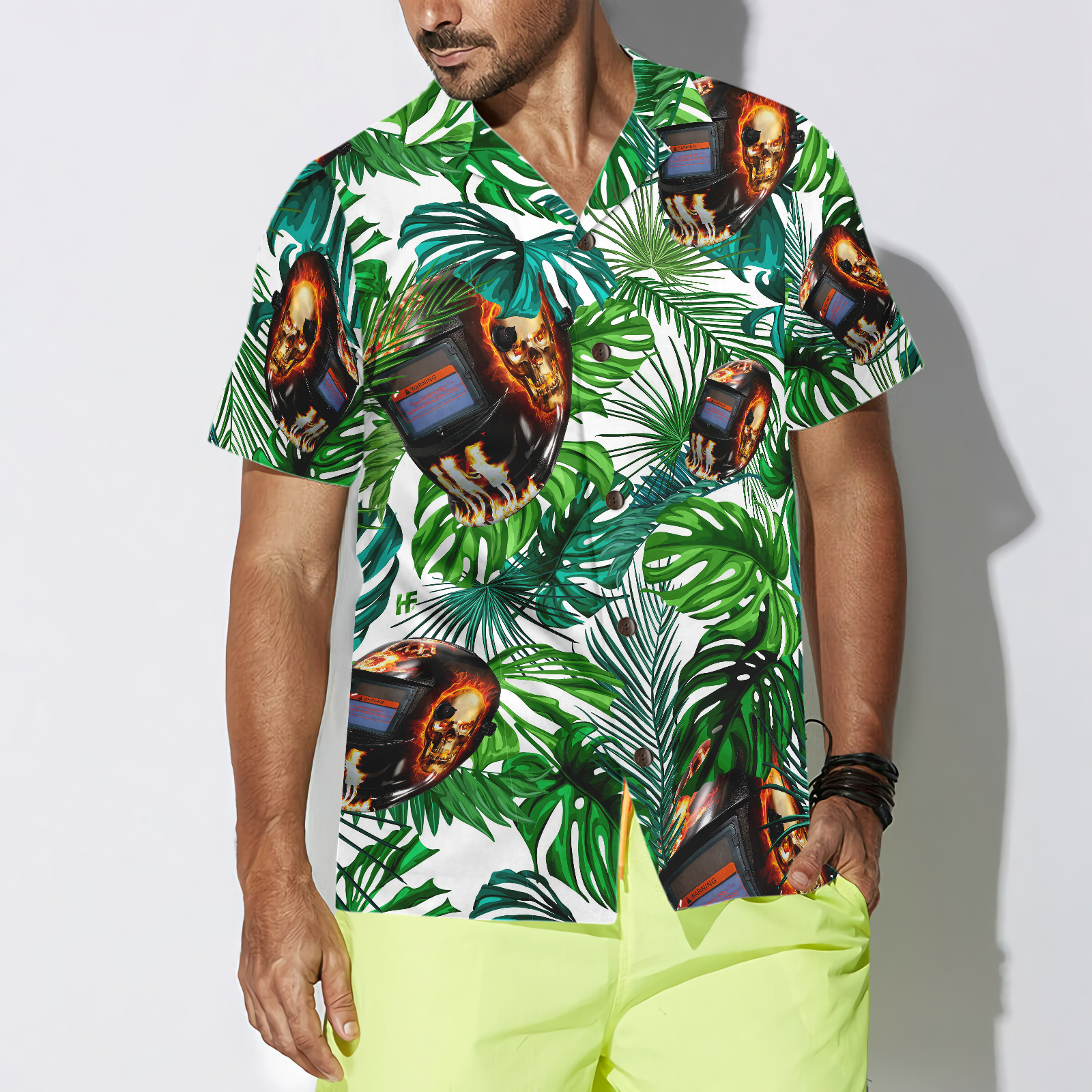 Skull Welder Helmet Tropical Hawaiian Shirt