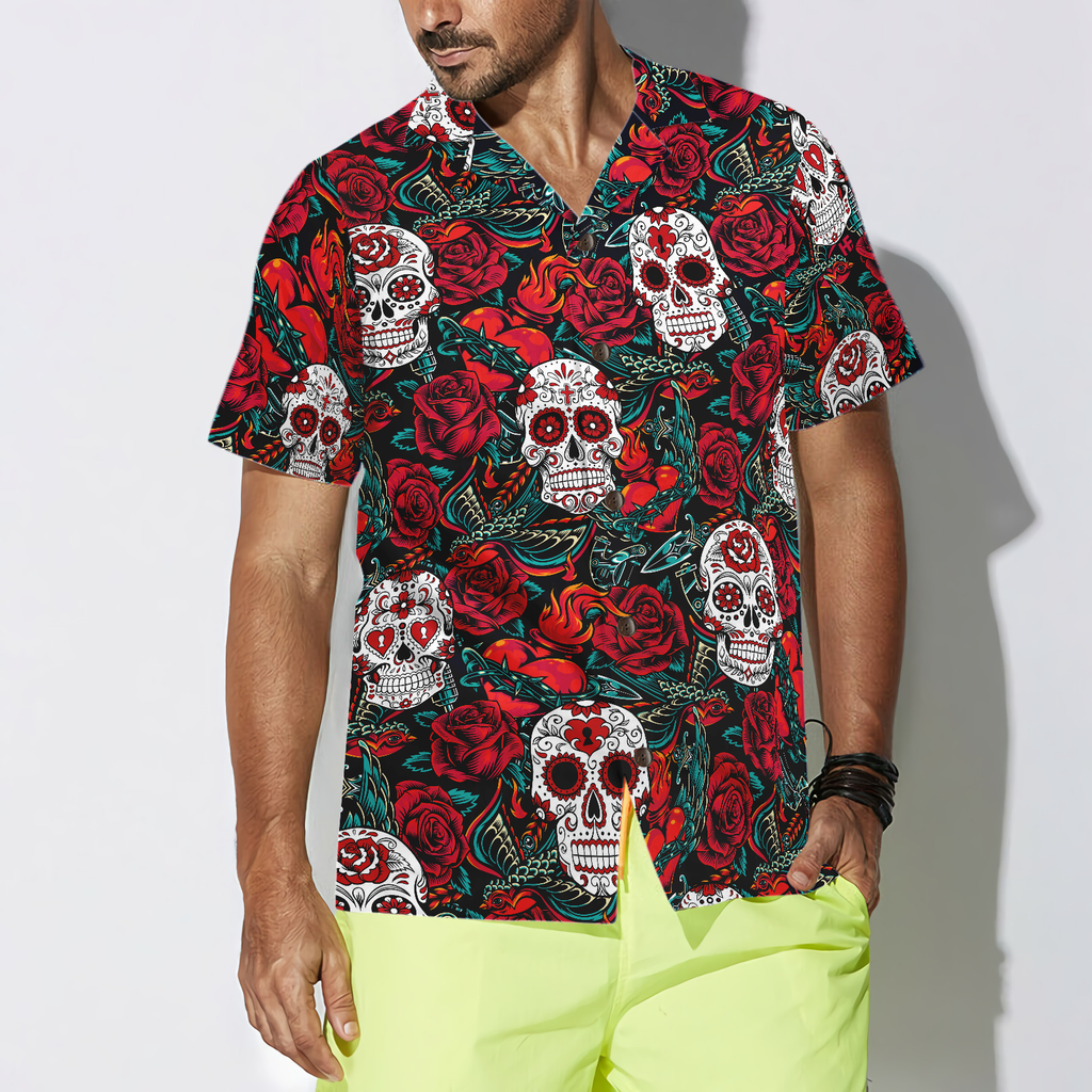 Sugar Skulls And Roses Hawaiian Shirt