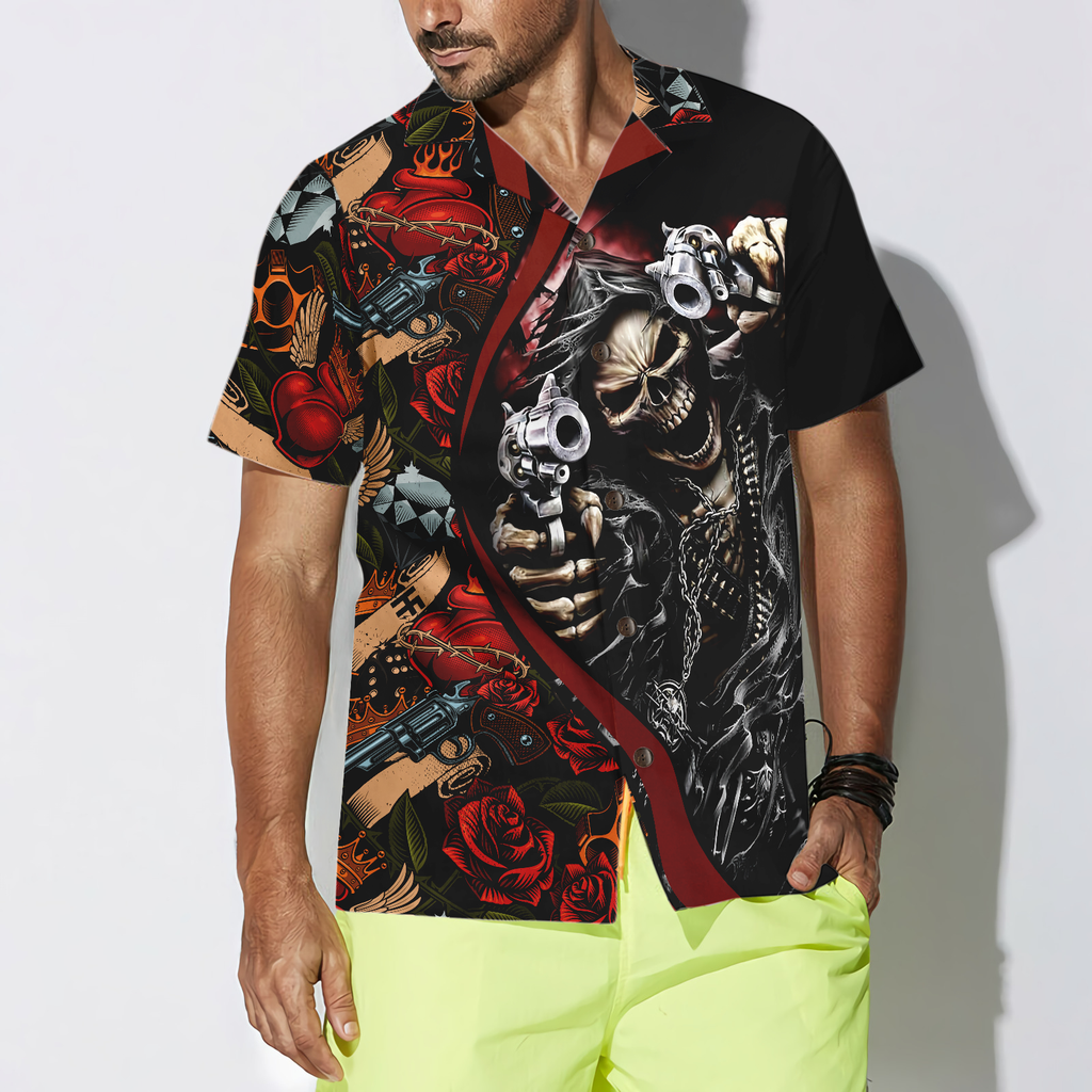 Cool Gun Skull Hawaiian Shirt