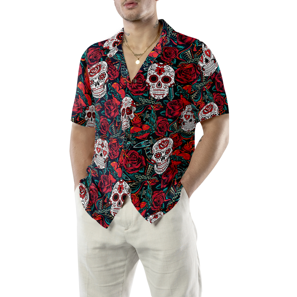 Sugar Skulls And Roses Hawaiian Shirt