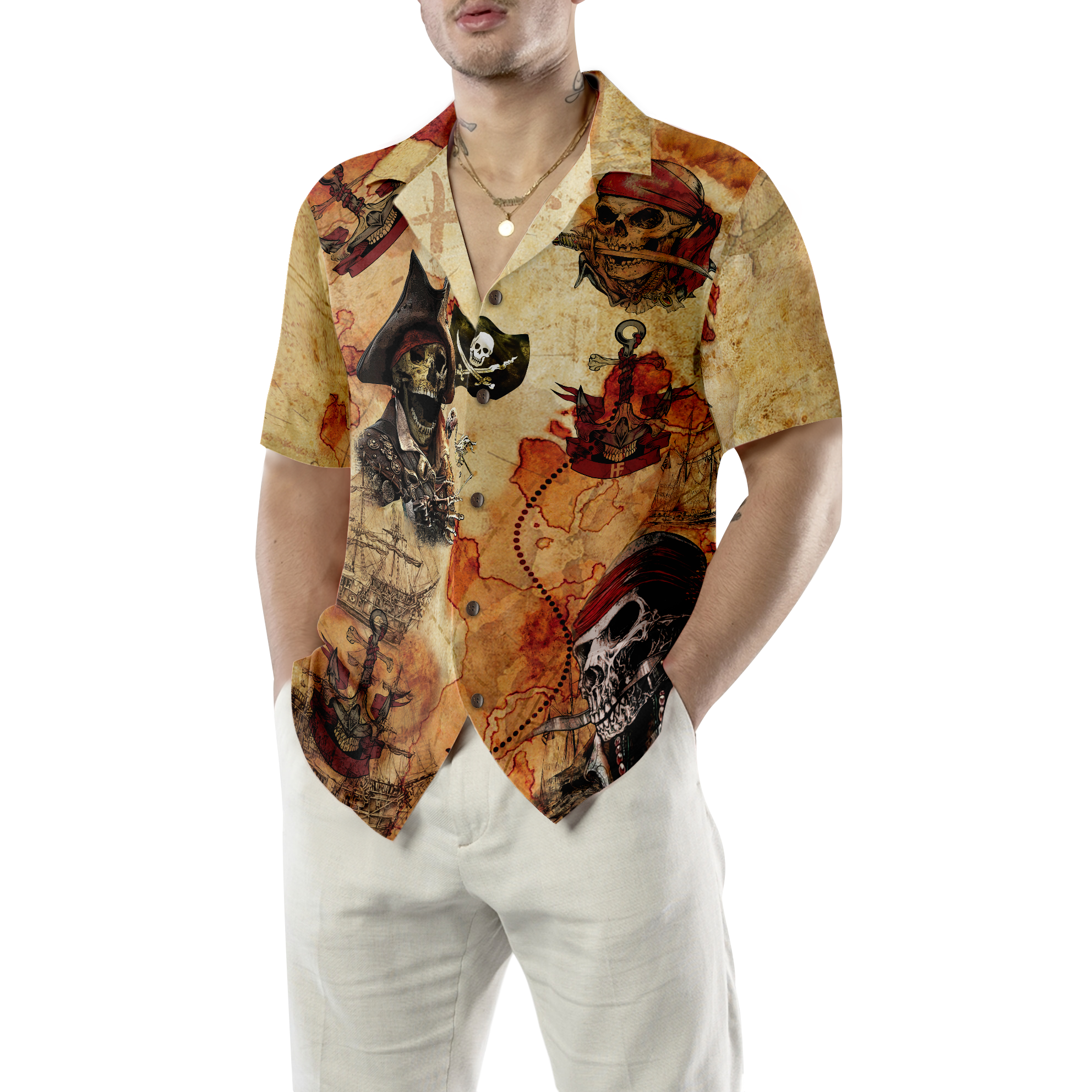 Pirate Skull Treasure Hunt Hawaiian Shirt