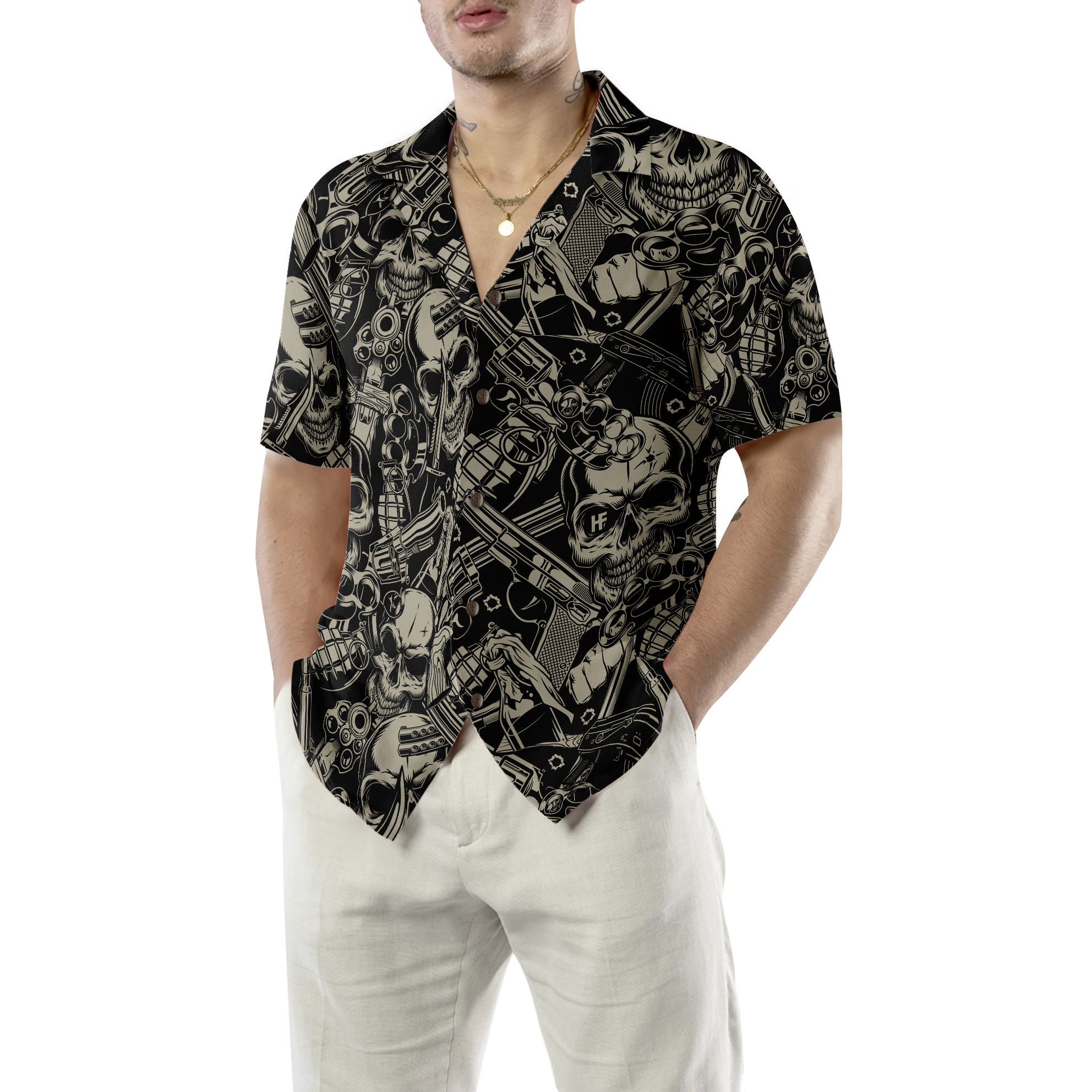 Guns And Skulls Pattern Hawaiian Shirt