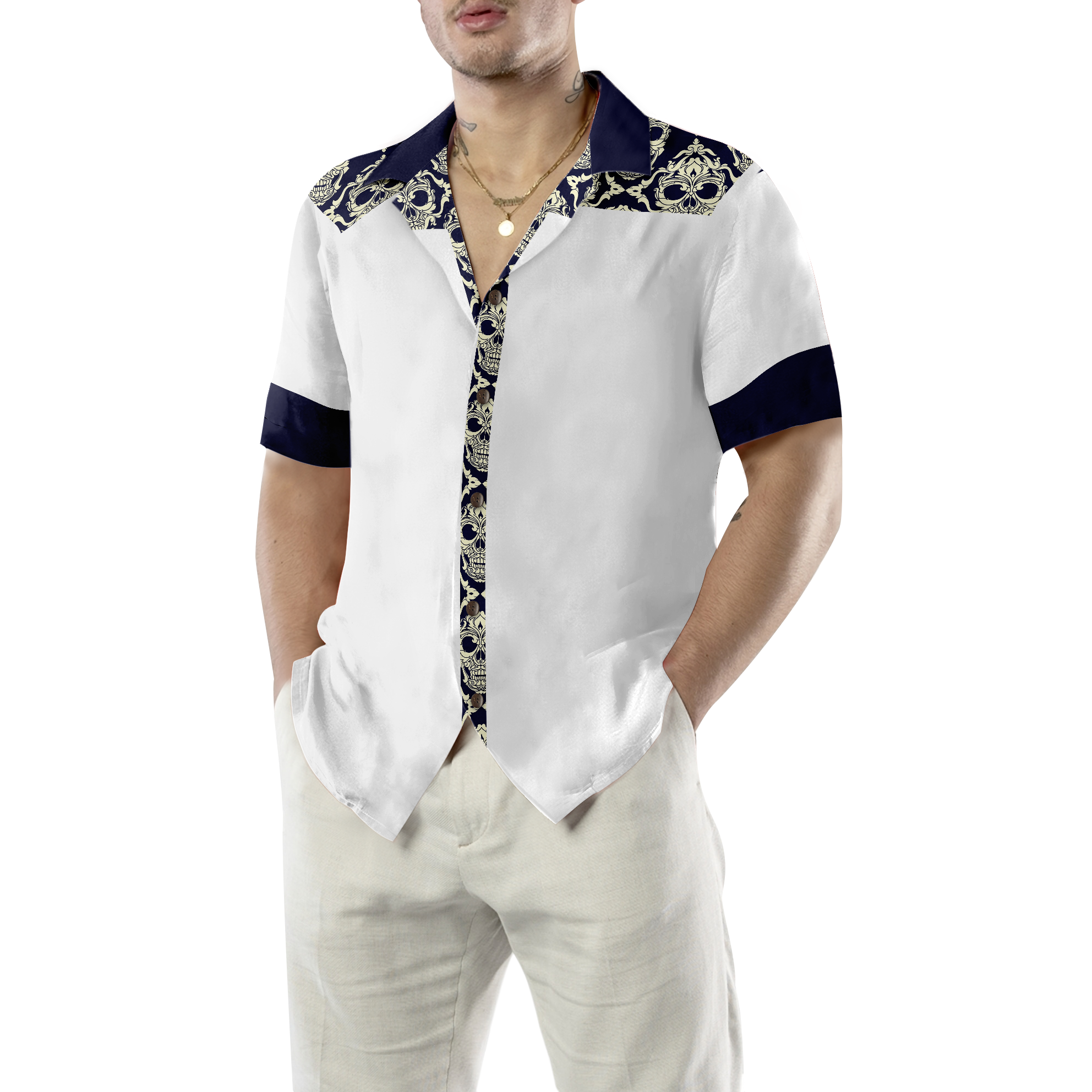 Ornamental Skull Seamless Pattern Hawaiian Shirt
