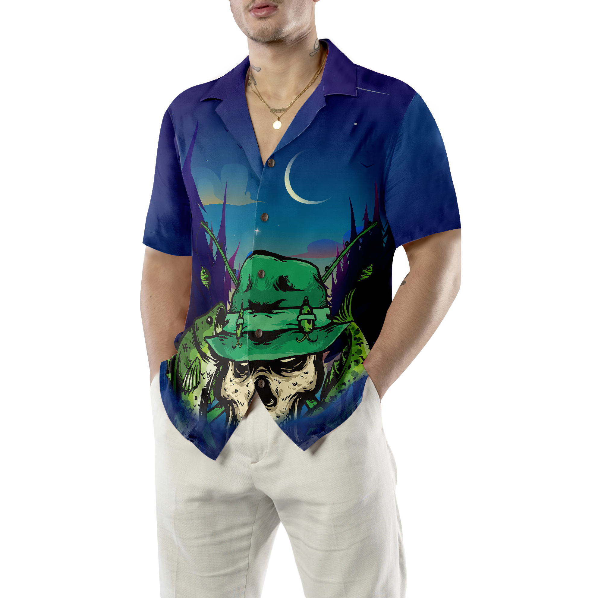 Creepy Skull Go Fishing Hawaiian Shirt, Fishing Apparel For Fisher, Unique Gift For Fishers